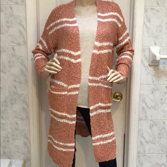 IVORY & SALMON KNIT SWEATER CARDIGAN - Picture 3 of 7